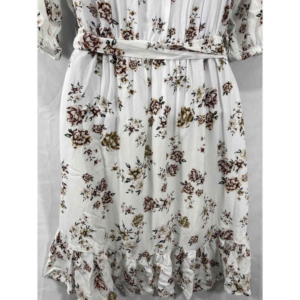 Velvet Heart Floral Print Blouse Size Small White Rayon Tie Ruffle V Neckline - Picture 12 of 15